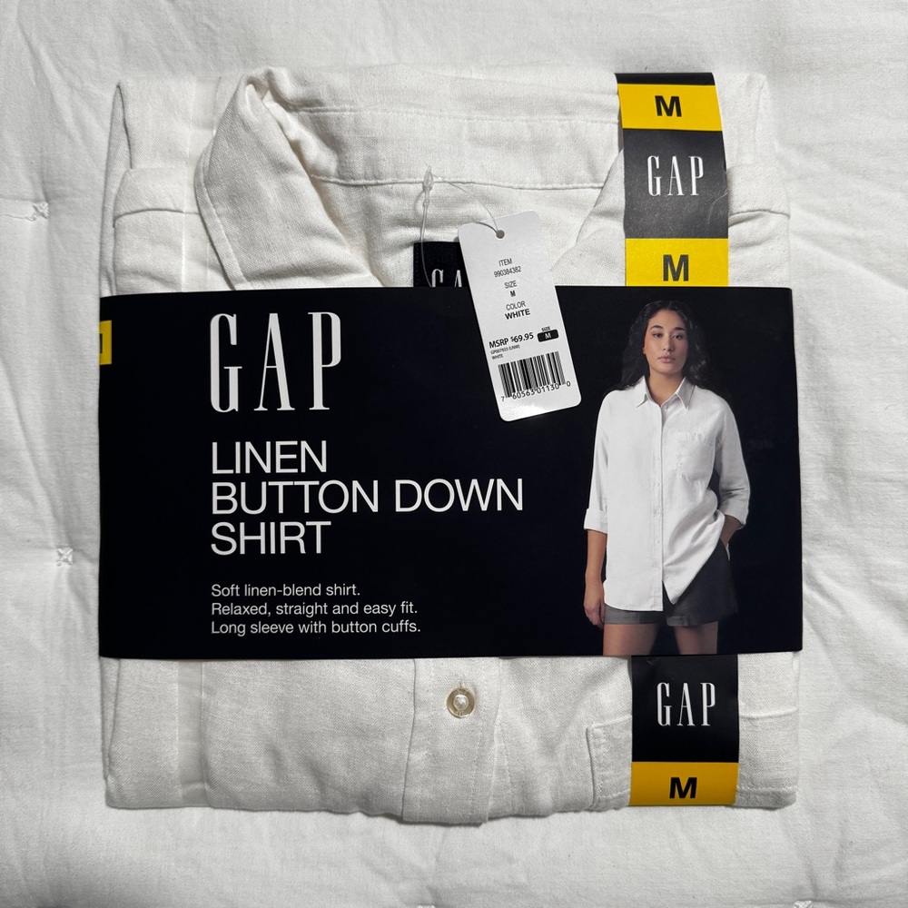 GAP | White Linen Button Down Shirt, Size M